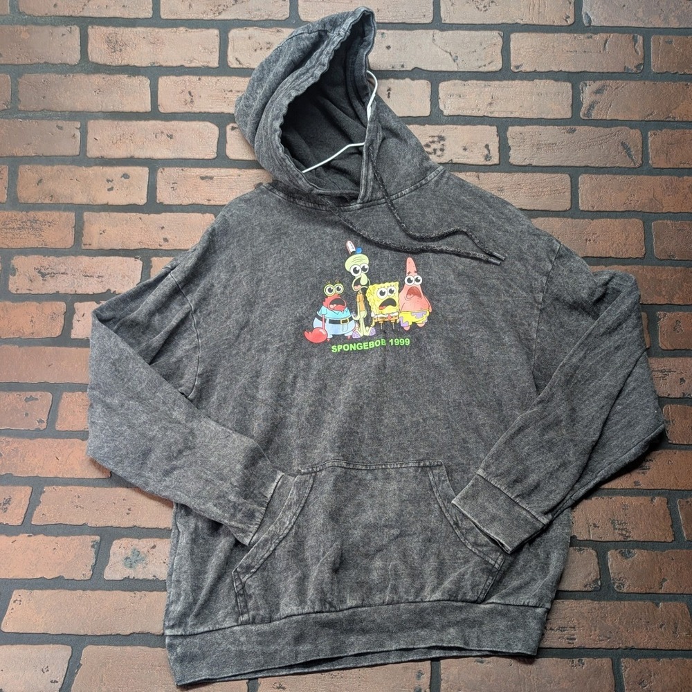 Nickelodeon SpongeBob SquarePants 1999 Black Acid Wash Graphic Hoodie Men's M